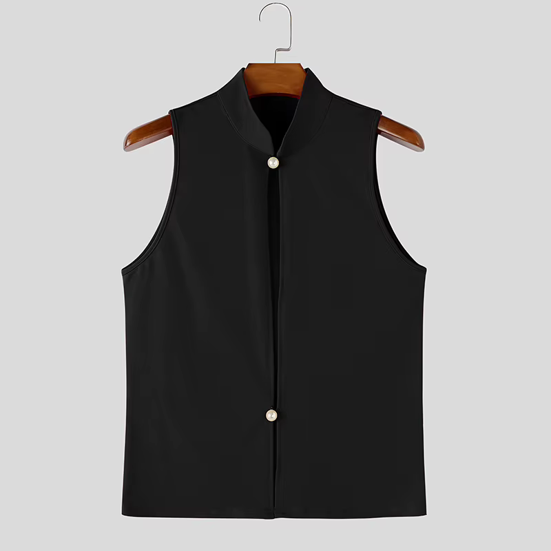 INCERUN Débardeurs pour hommes, couleur unie, ajourés, col montant, sans manches, gilets d'été sexy,
