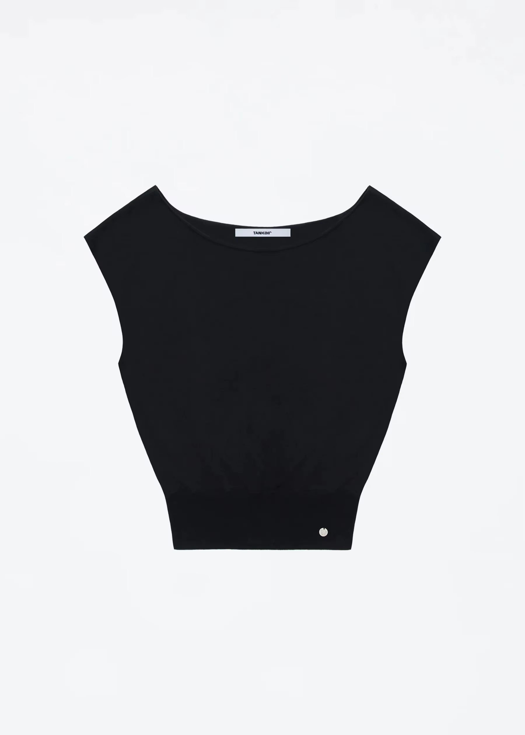 Tank Top Noir à Épaules Découpées, T-shirt Tricoté Léger et Élégant à Col en V