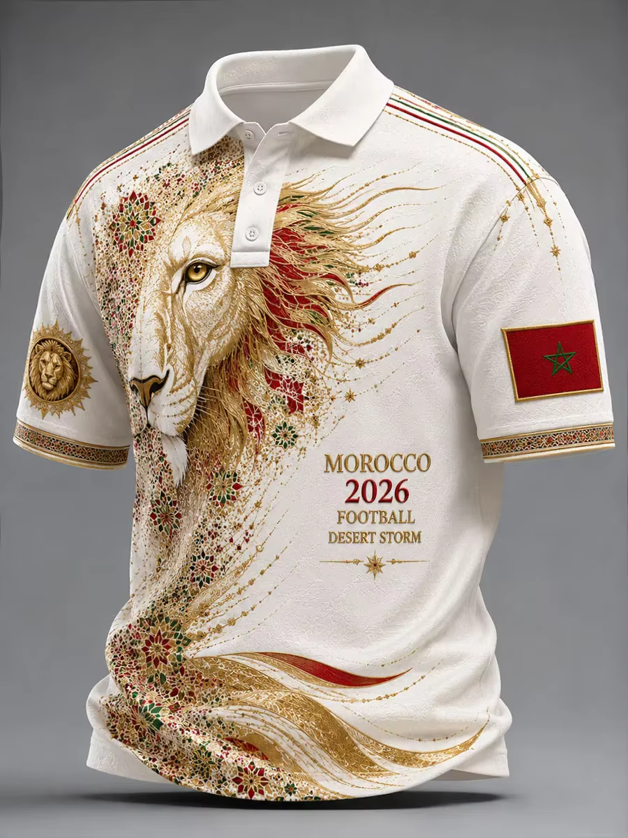 Polo de football marocain modèle 2026 - Impression 3D - Confortable et respirant - Convient aux homm