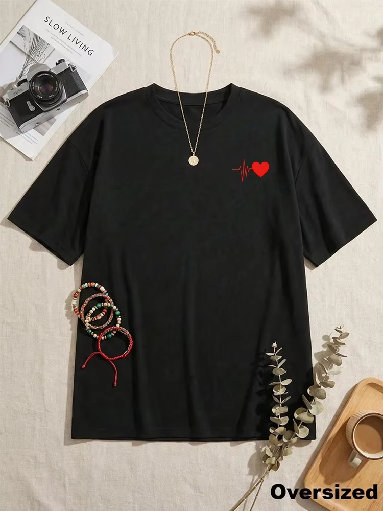 Nouveau T-shirt tendance pour femme 2026 – Classique noir/blanc, couleur unie, manches courtes, en c