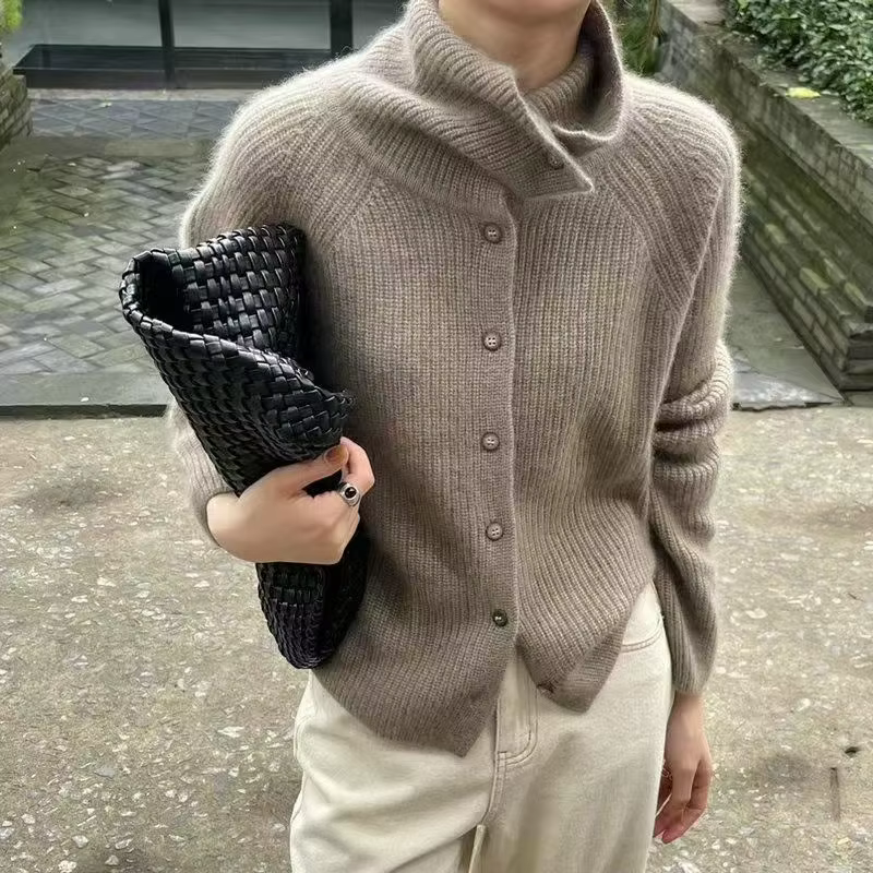 Chemise tricotée à col roulé pour Femme, Pull ample à manches longues, Cardigan de tempérament, mant