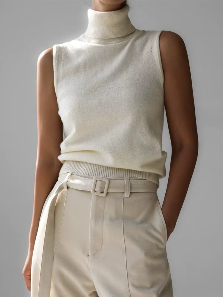 Nouveau débardeur en maille à col roulé sans manches pour femme, collection automne-hiver, en tissu 