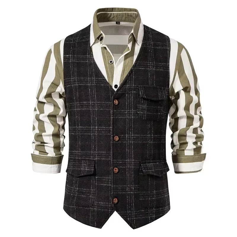 Gilet en Tweed à carreaux pour hommes, Vintage, simple boutonnage, haut de costume de Style anglais,