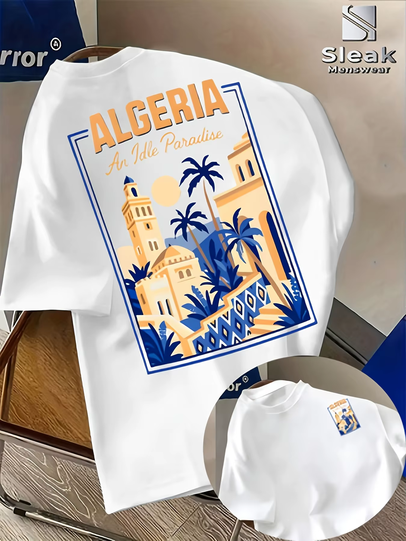T-shirt d'été pour homme de style maghrébin avec le logo « Algérie » sur un haut à col rond respiran