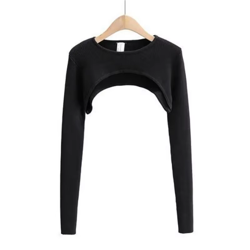 T-shirts femmes à manches longues haut court printemps automne Y2k vêtements esthétiques col rond no