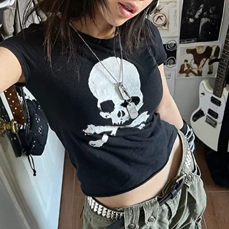 T-Shirt manches courtes pour femmes, Streetwear, estival et décontracté, Vintage, Grunge, Y2k, Slim,