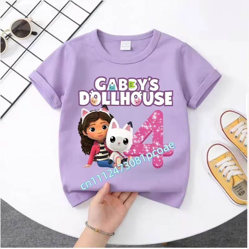 T-shirt d'été Gabby pour enfants de 2 à 9 ans, chemise de sport en coton à manches courtes pour fill