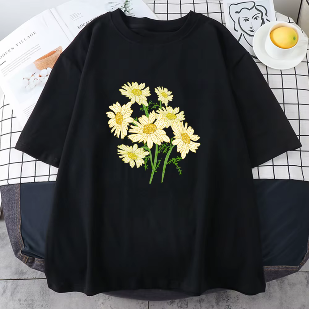 Frais Harajuku jaune chrysanthème fleur homme t-shirts graphique s-xxxl t-shirt de haute qualité t-s