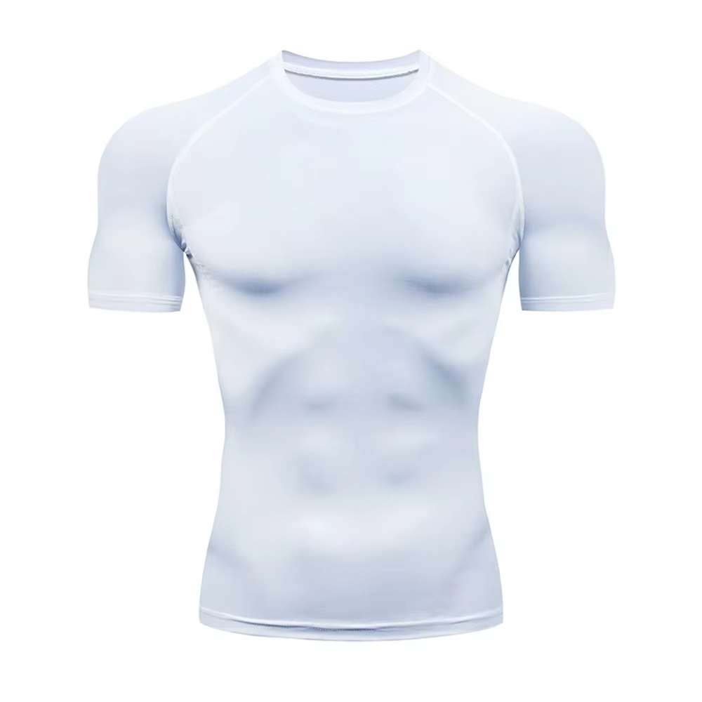 T-shirt serré de sport de musculation pour hommes T-shirt d'été à Compression col rond Gym Fitness T