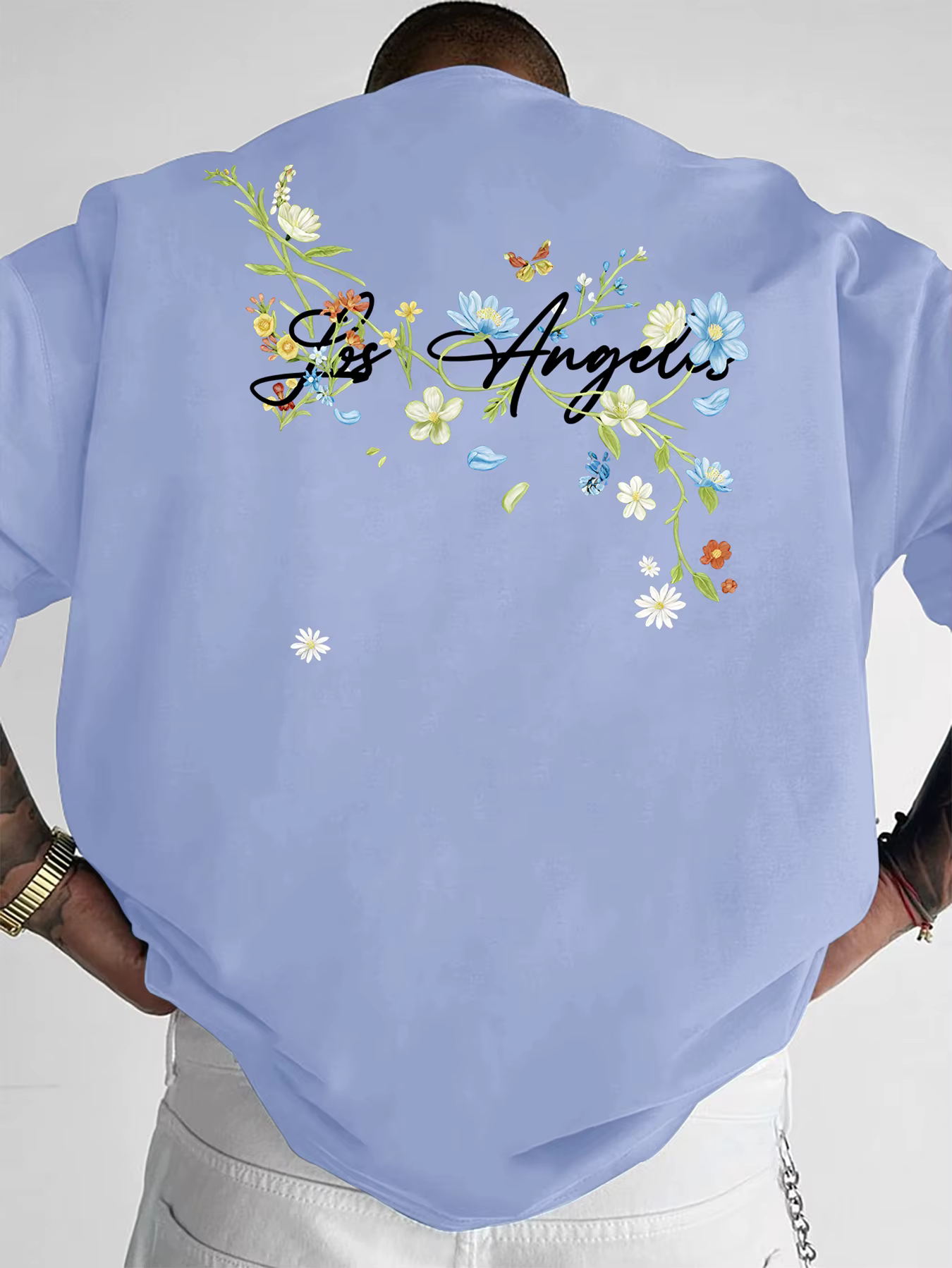 T-shirt pour homme au style rétro estival, personnalisé et tendance, avec des motifs de petites fleu