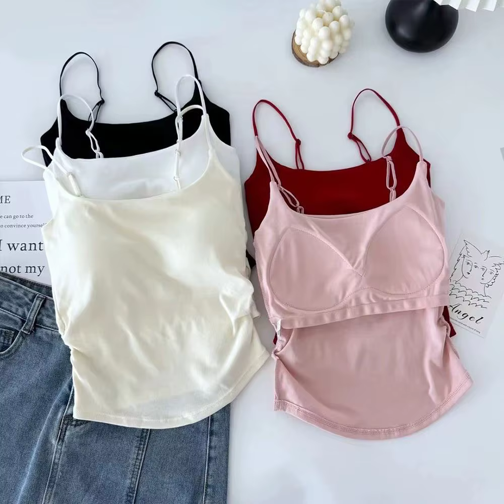 Nouveau femmes débardeurs été couleur unie soutien-gorge intégré Camisole décontracté mince sans man