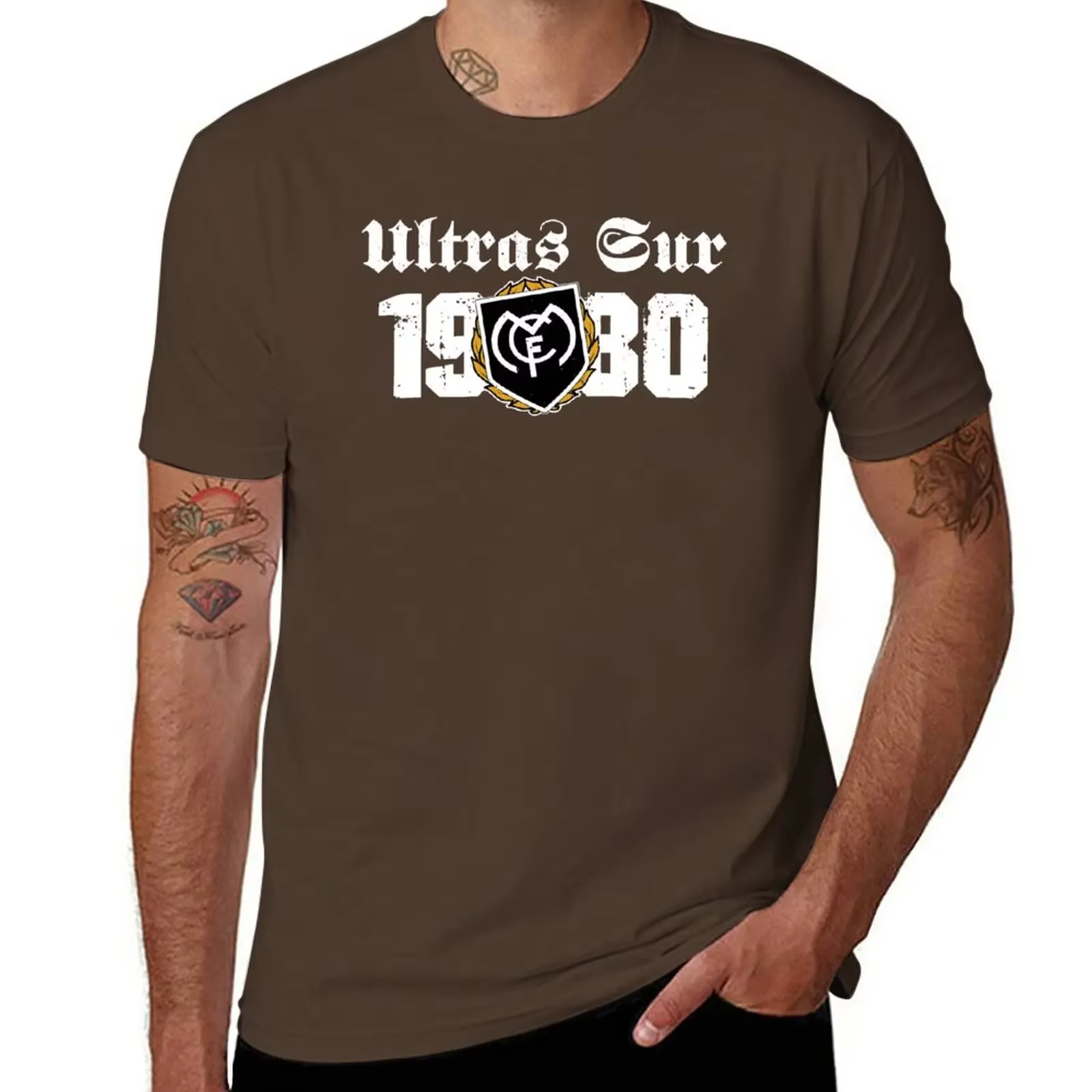 Nouveau T-shirt ULTRAS SUR 1980 surdimensionné pour hommes, blanc, col rond, style vintage