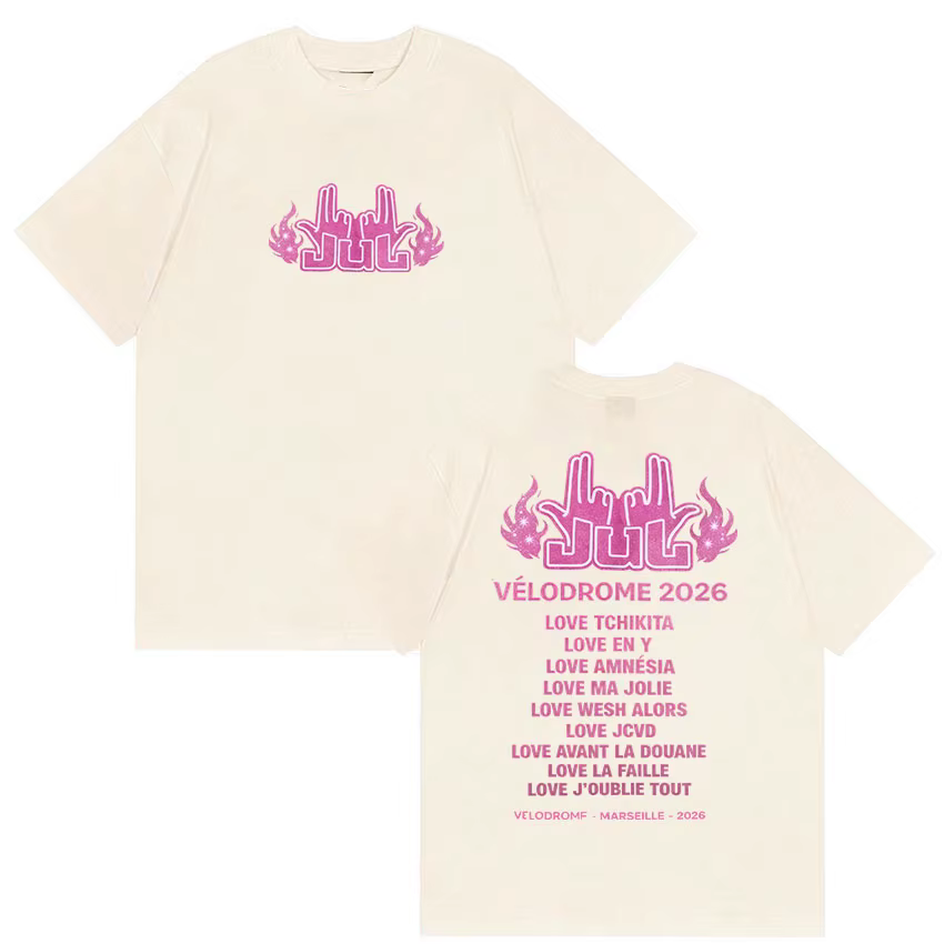 T-shirt graphique avec logo du tournée Velodrome 2026 du rappeur Jul, pour hommes et femmes, mode es