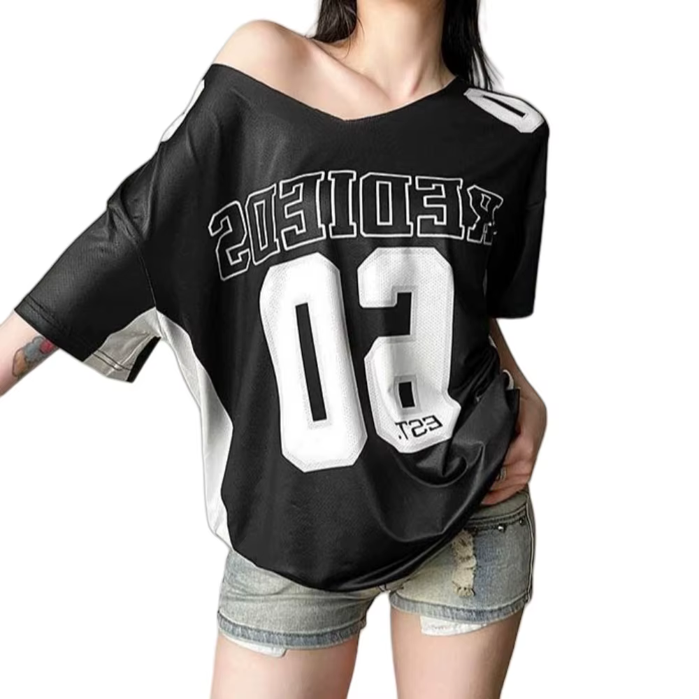 T-shirt asymétrique sportif décontracté à manches courtes, style Harajuku, avec lettres anglaises, p