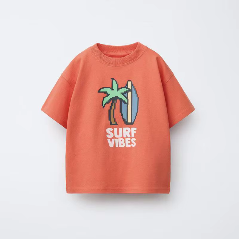T-shirt col rond pour garçons et filles, mignon, hauts à manches courtes, vêtements amples et décont