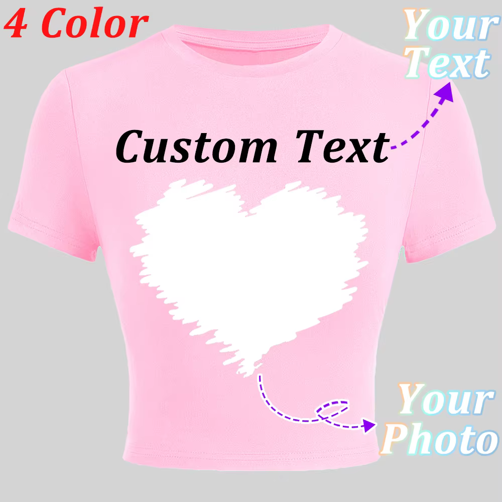 T-shirt personnalisé pour femme avec photo de couple ou de famille, tendance été, coupe courte, slim