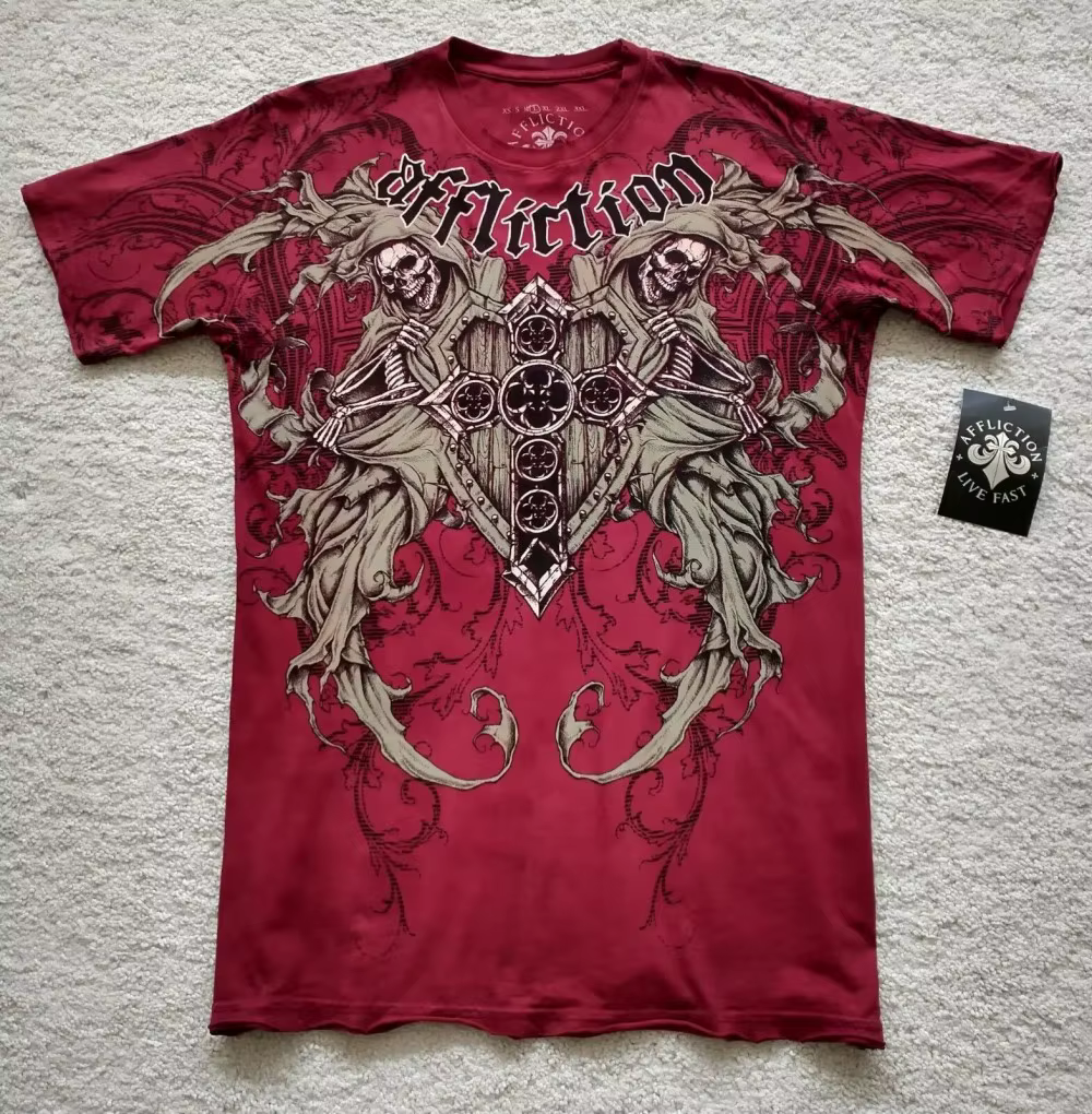 T-shirt homme été col rond doux et respirant imprimé gothique lettres, os, ailes et crânes, style eu