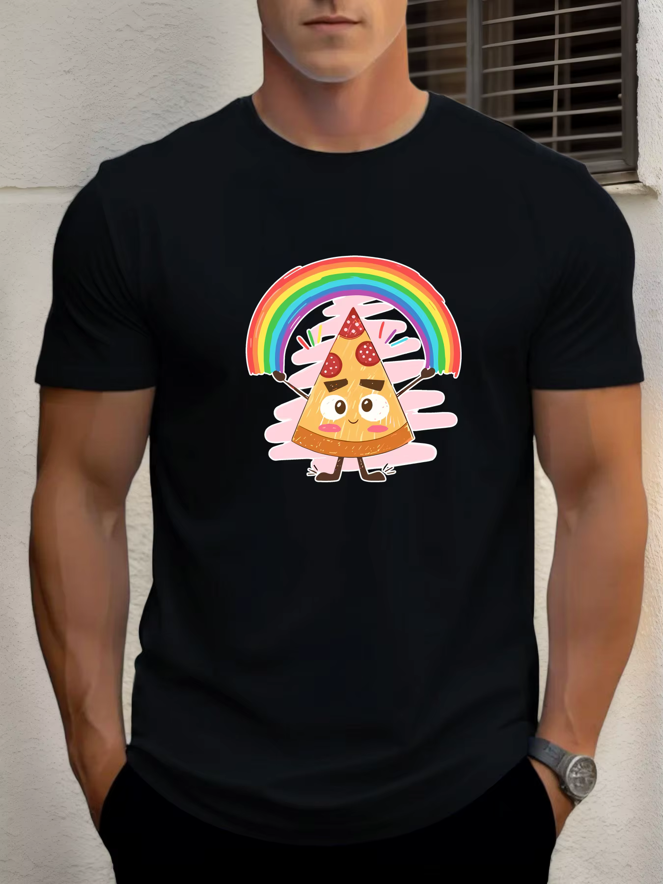 T-shirts pour hommes pizza 100 % coton impression graphique été t-shirt col rond décontracté respira