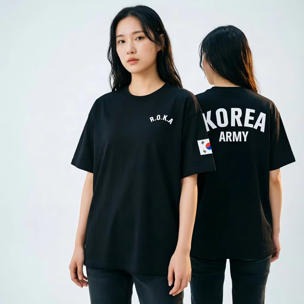 T-shirt graphique ROK Army Korea, imprimé style militaire R.O.K.A, t-shirt en coton noir pour les pa