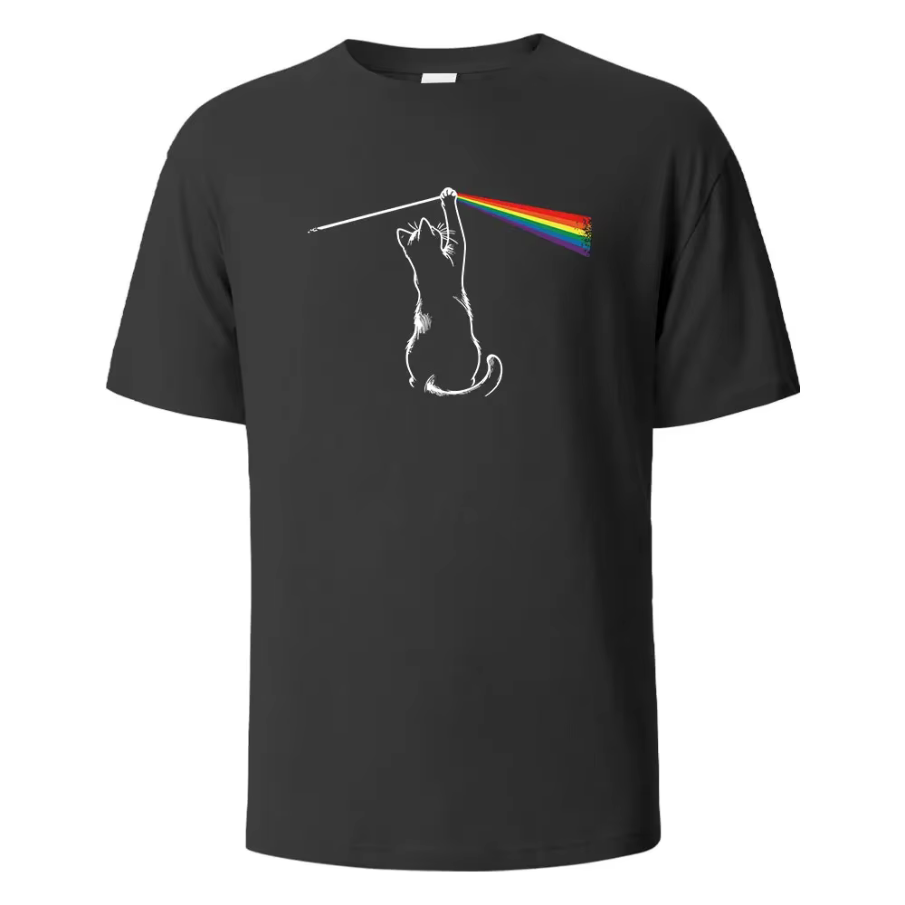 Cat Light Simplicity Printed Men's T-Shirts 100%Cotton Breathable Comfortable Tops For Men Summer O-