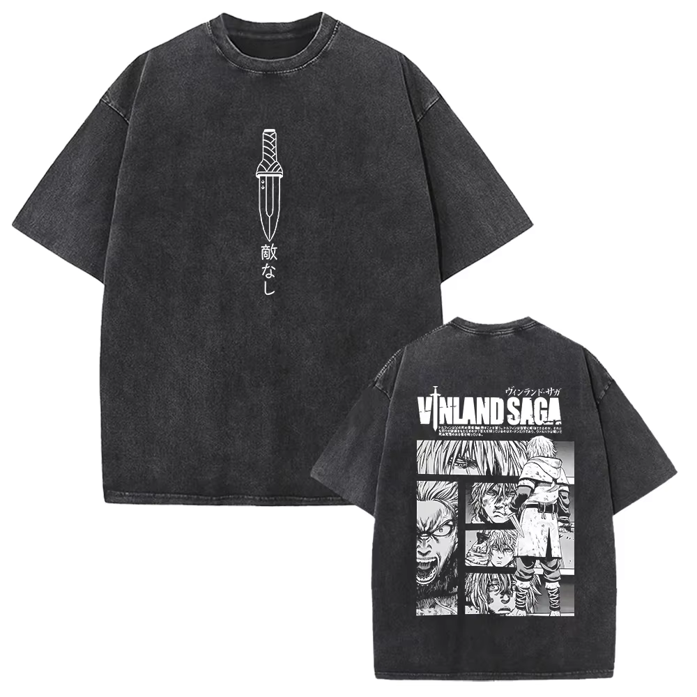 T-shirt imprimé manga Ice Sea War, coupe ample rétro, unisexe, 100% coton pur, manches courtes