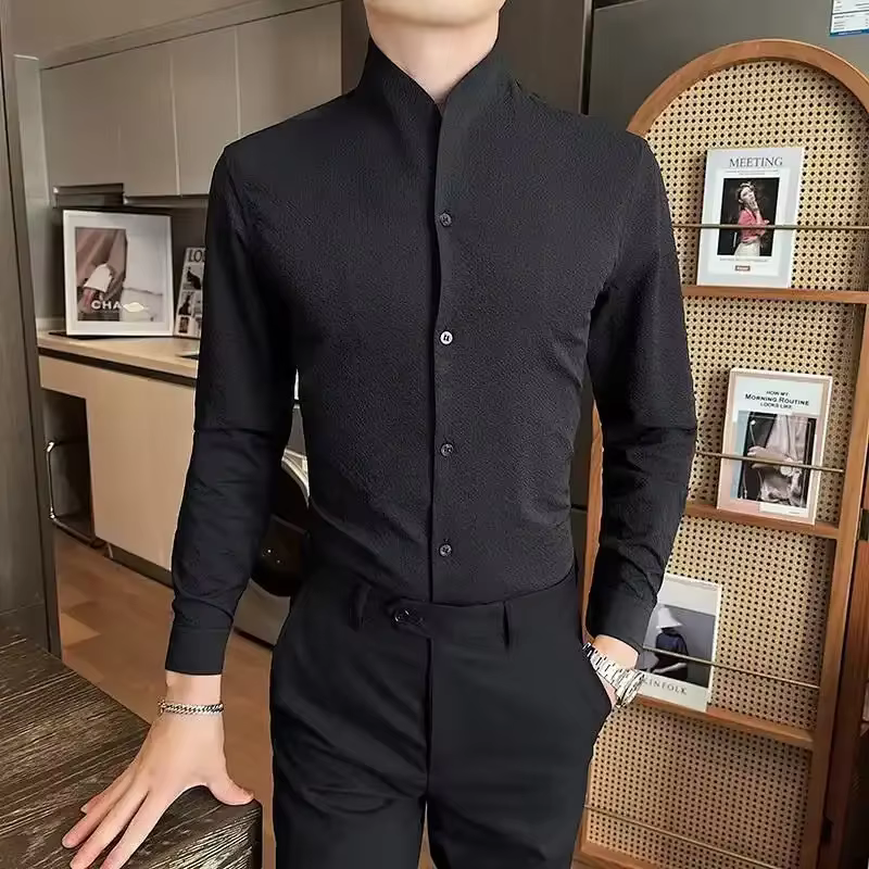 Chemise à manches longues et col montant pour hommes, vêtements d'intérieur de printemps, nouveau St