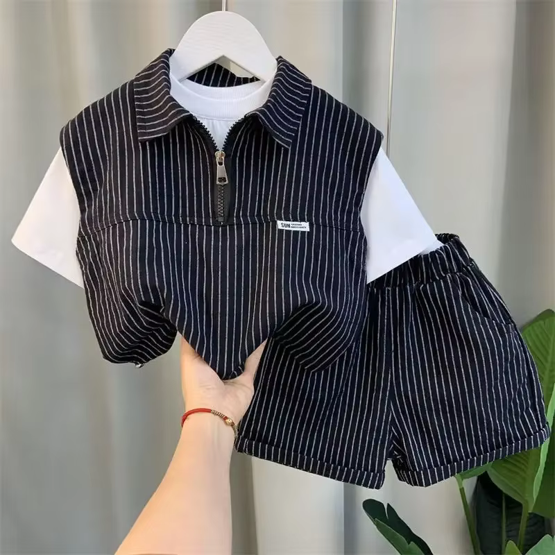 Polo à manches courtes pour adolescent, tenue d'été à rayures pour bébé et enfant, fin, patchwork, c