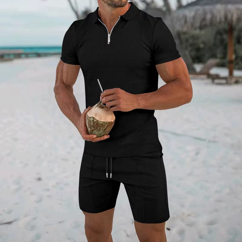 T-shirt à Manches Courtes pour Homme, Décontracté, Ample, Gaufré, Couleur Unie, Européen et Américai