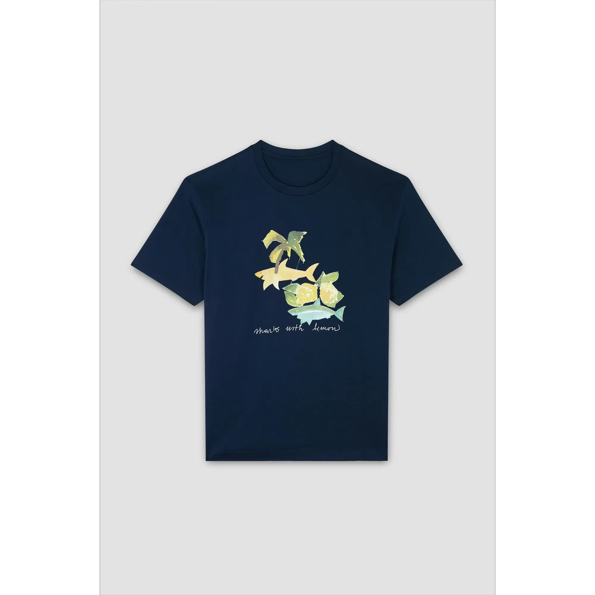 T-shirt d'été en pur coton pour hommes, décontracté, ample, imprimé requin, sport, col rond, manches