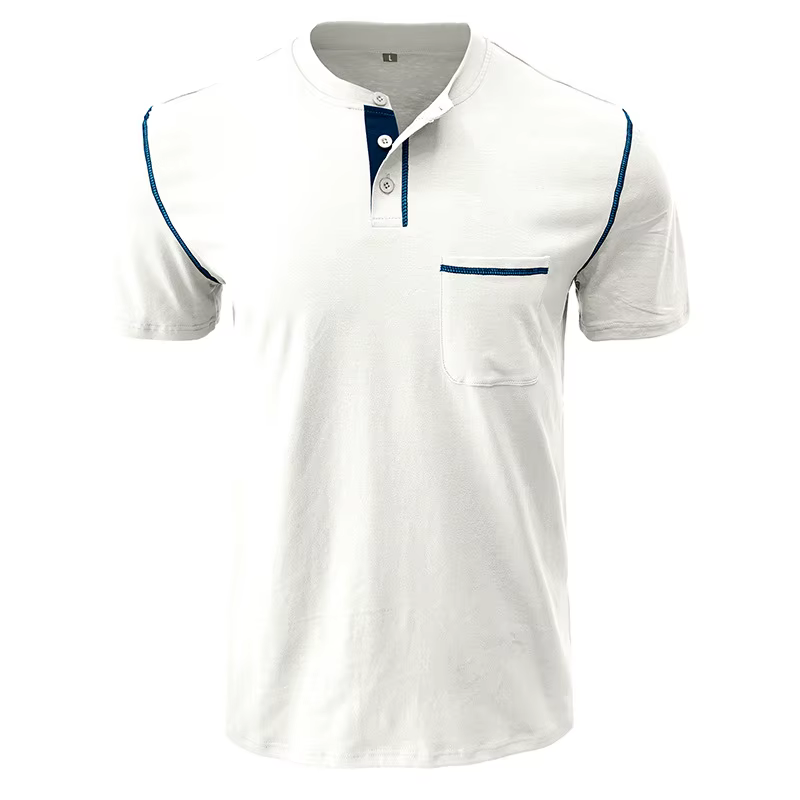 Nouveau Polo de Golf Homme à Col Henry Manches Courtes – T-shirt Décontracté d'Été Respirant avec Po
