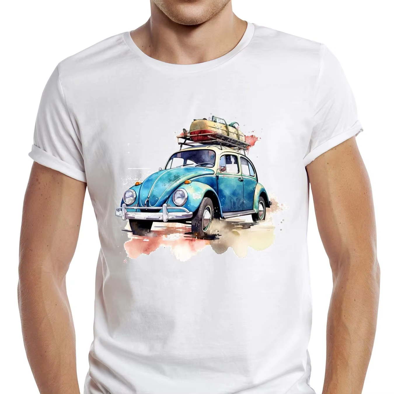 TEEHUB-T-shirt graphique rétro pour homme, dessin à la main, voiture classique, camping, sport, gril