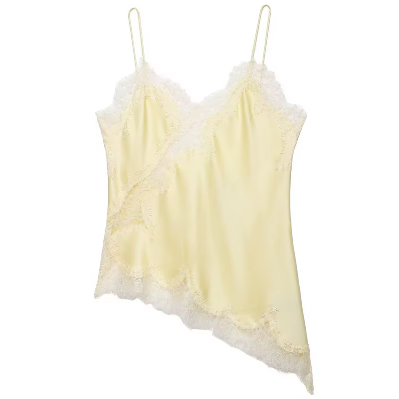 HXAO 2025 – Nouveau débardeur asymétrique sexy pour femme – Noir, jaune, bleu – Hauts en dentelle et