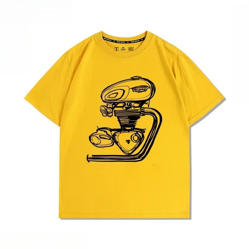 T-shirt imprimé rétro T120 modifié pour moteur de moto, pour les amateurs de voitures, chemise ample