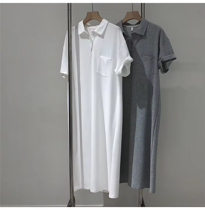 Robe Polo pour femmes, vêtements d'été pour dames, couleur unie, mode coréenne, décontractée, ample,