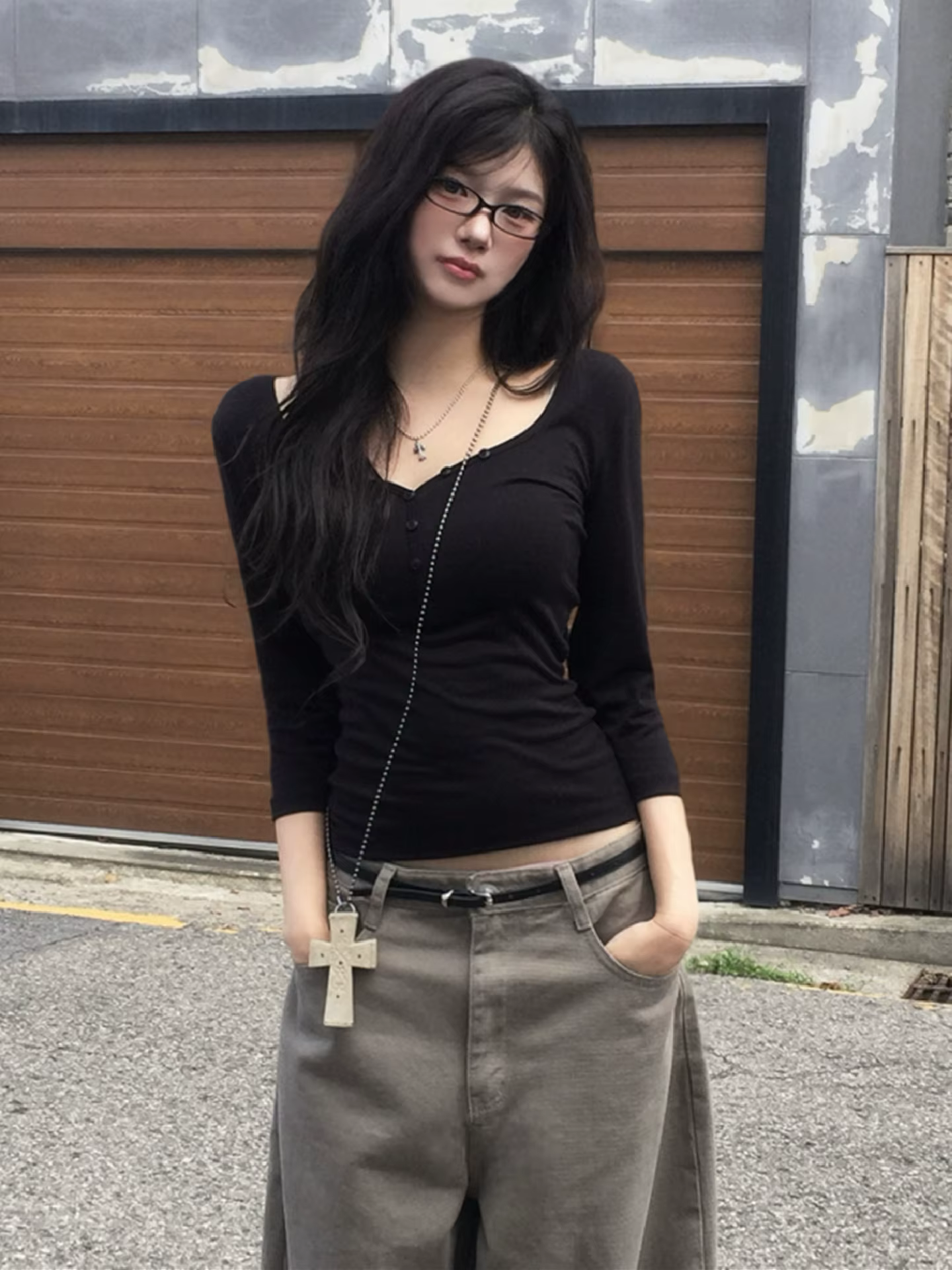 Dulzura automne solide col rond demi manches simple boutonnage mince T-Shirt femmes décontracté poly