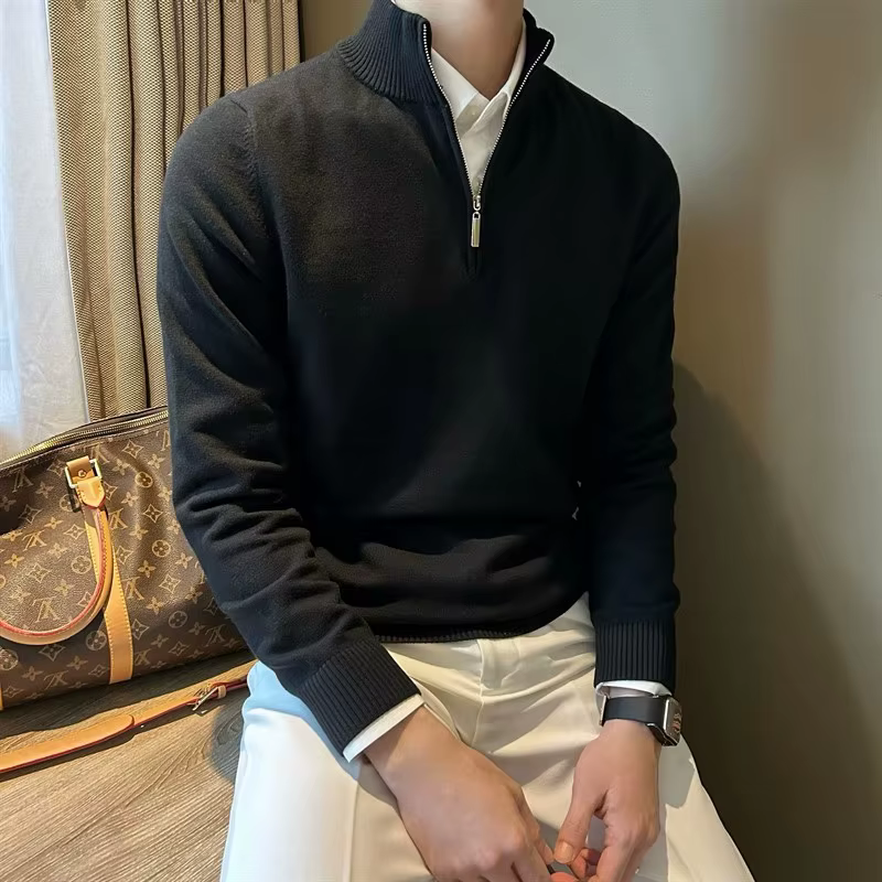 Pull à manches longues et demi-col roulé pour homme, avec fermeture éclair, polyvalent, automne et h