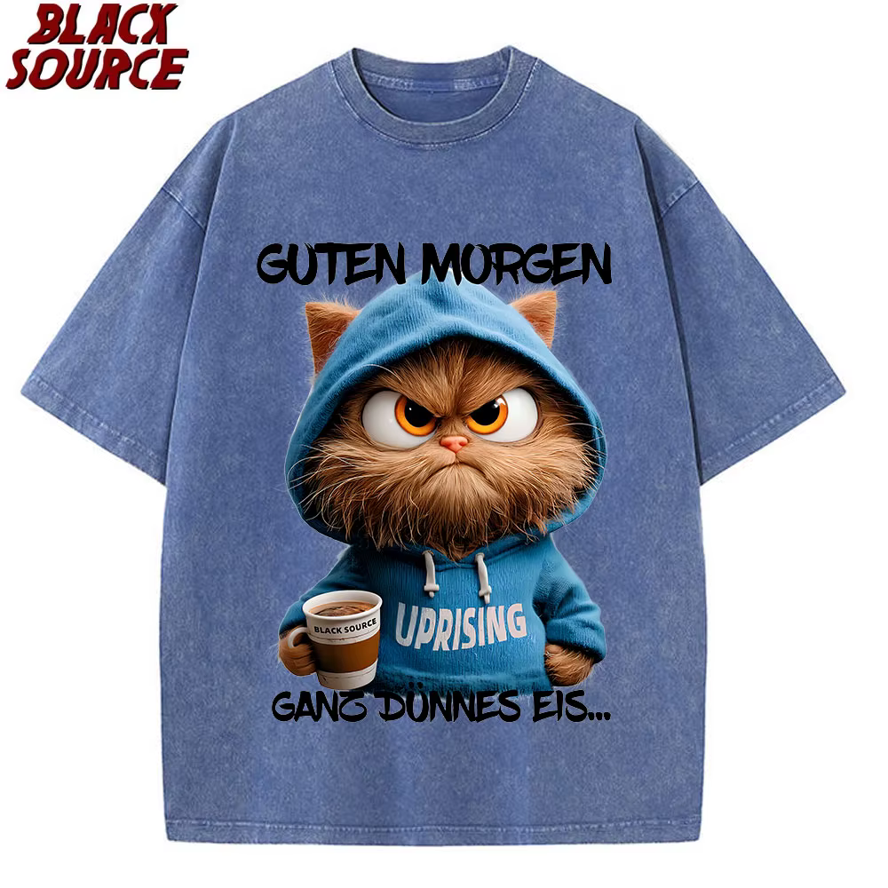 T-shirt humoristique pour homme T427 avec motif chat allemand « Guten Morgen Ganz Dünnes Eis », impr