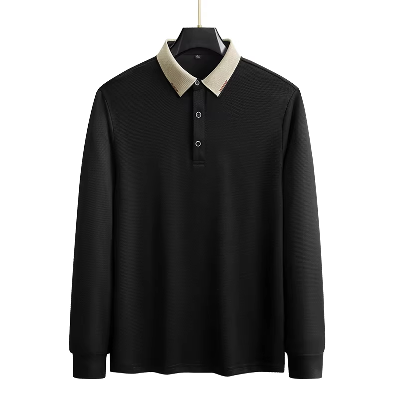 Grande taille classique hommes polos décontractés à manches longues col T-shirt homme d'affaires déc