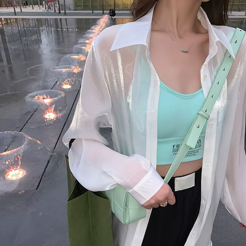 Chemise de protection solaire pour femmes, veste d'été fine et respirante, mi-longue, ample, couvran
