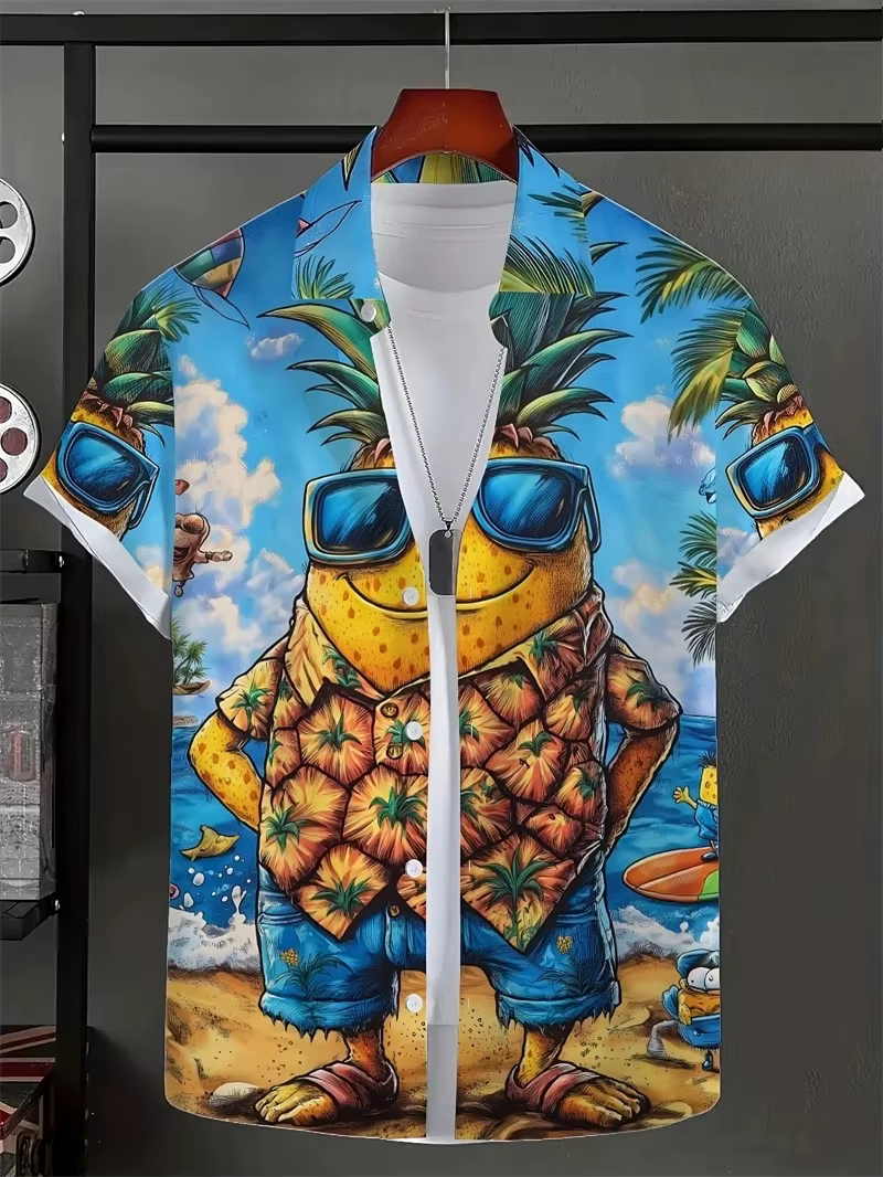 Chemise hawaïenne pour hommes abstraite banane ananas impression 3D t-shirt 2025 drôle fruits été Bl