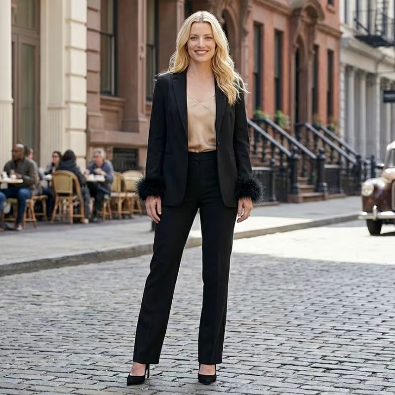 Willshela femmes mode Satin noir avec plume Blazer veste Vintage col cranté bouton unique manches lo