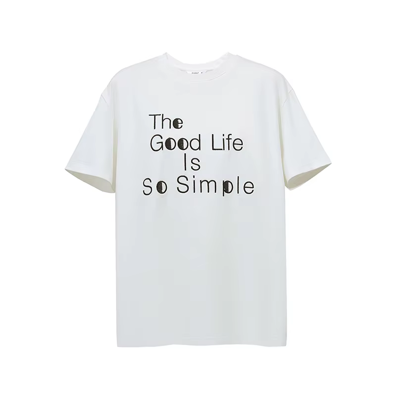 T-shirt Amii Femme Été 2026 Nouveau Décontracté Col Rond Broderie Lettres T-shirt Ample en Coton à M