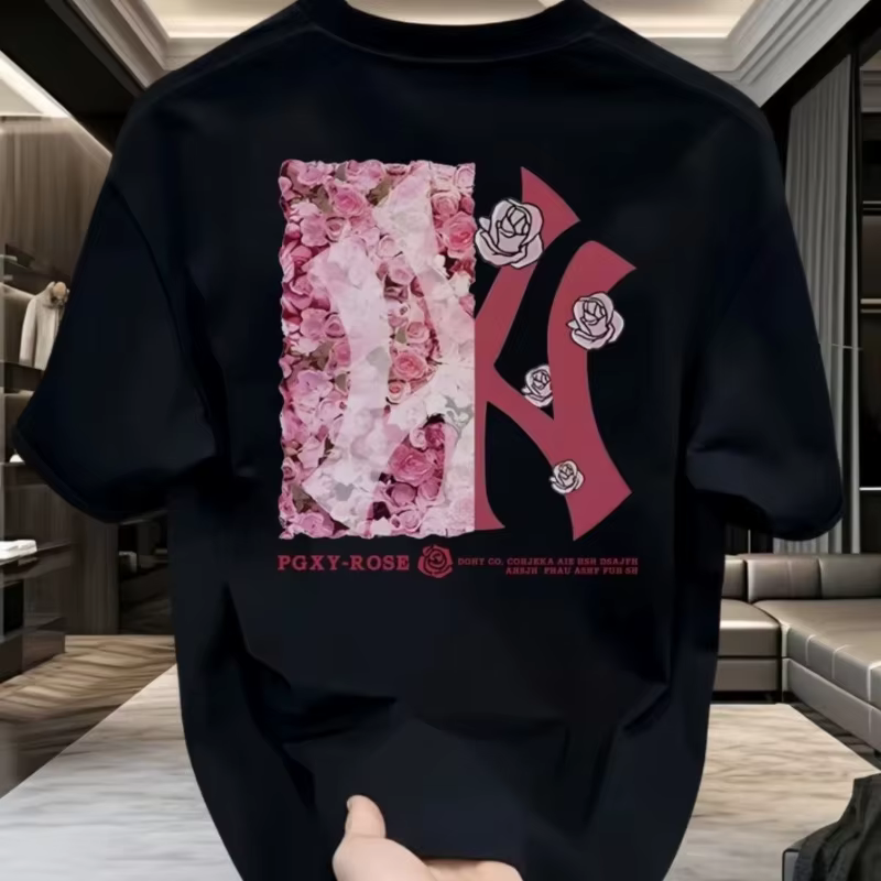 Nouveau T-shirt d'été à col rond en coton épais imprimé, style américain, à manches courtes, pour ho