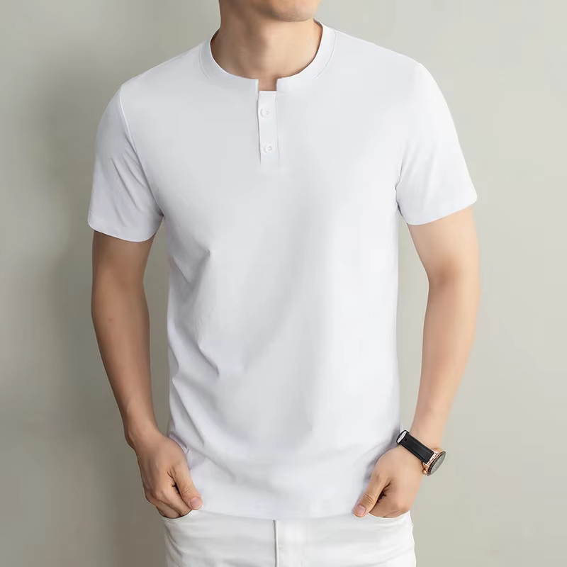 T-shirts à manches courtes pour hommes, col Henley, en tissu extensible doux, respirant et anti-tran