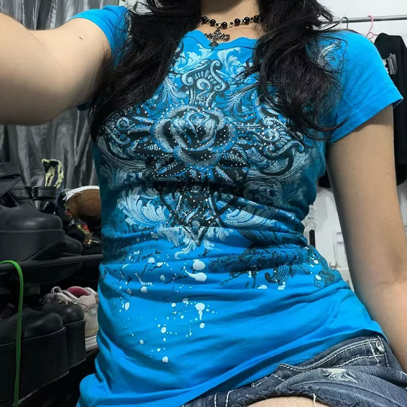 T-Shirts à manches courtes pour femmes, imprimé à la mode, col rond, gothique, Slim Fit, hauts décon