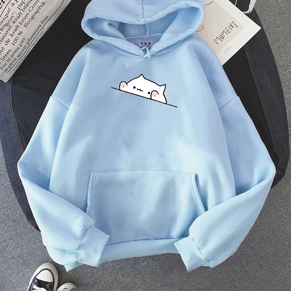 Sweat à capuche pour hommes, pull ample, décontracté, imprimé de chat de dessin animé, mode, Style c