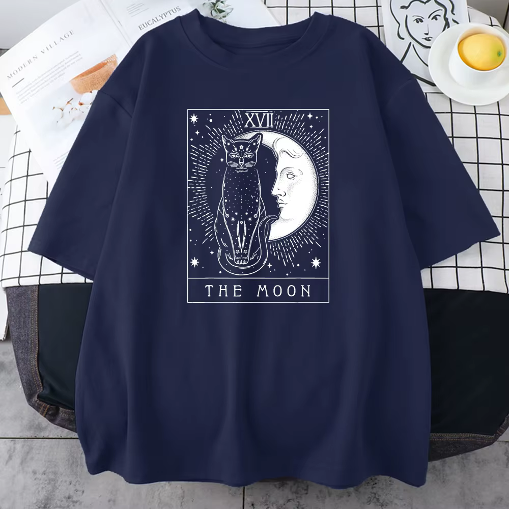 Lune et chat graphique imprimé T-shirts pour femmes Vintage vêtements minces Harajuku T-shirt respir