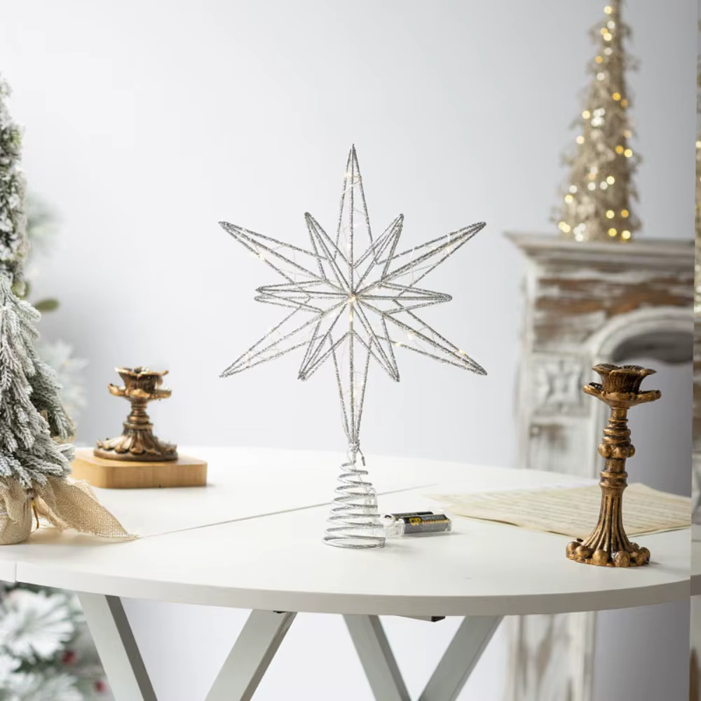 Lumières LED pour décoration d'arbre de noël, étoile à paillettes, décoration de sommet d'arbre de n