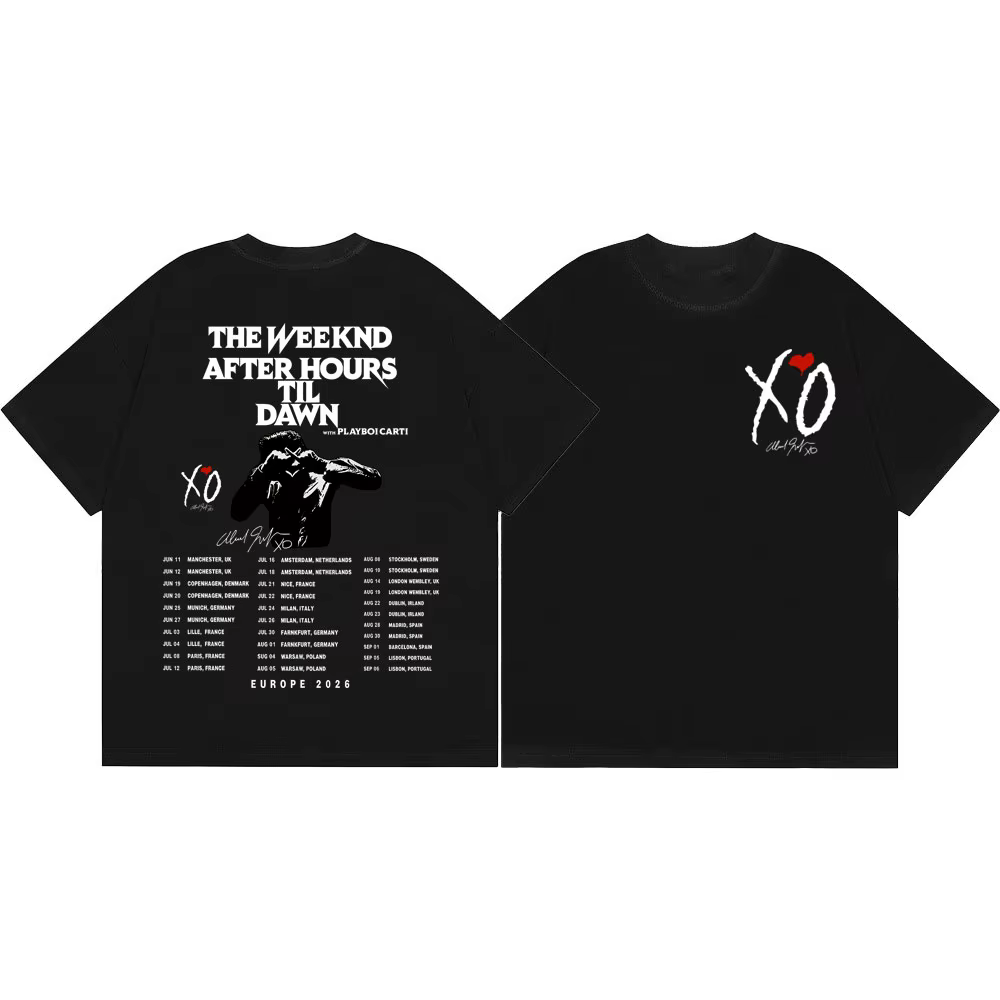 T-shirt graphique The Weeknd After Hours Til Dawn Tour 2026, T-shirts vintage hip-hop à manches cour