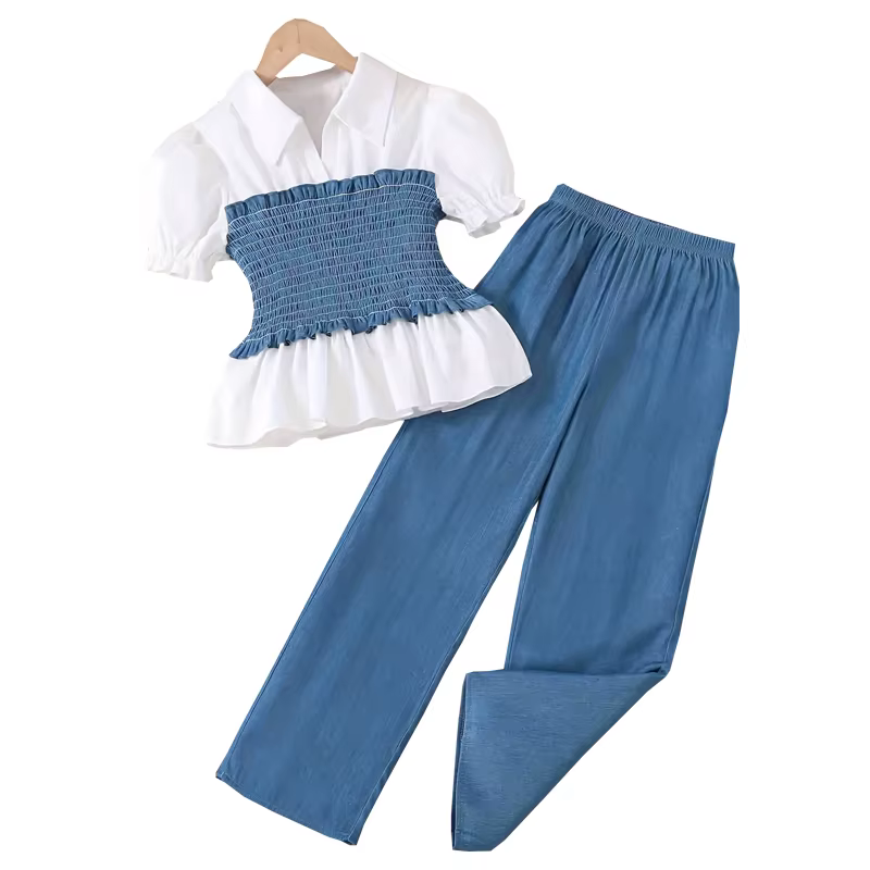 Ensemble de vêtements d'été pour filles de 7 8 9 10 11 12 13 14 ans, nouveau haut tendance + pantalo
